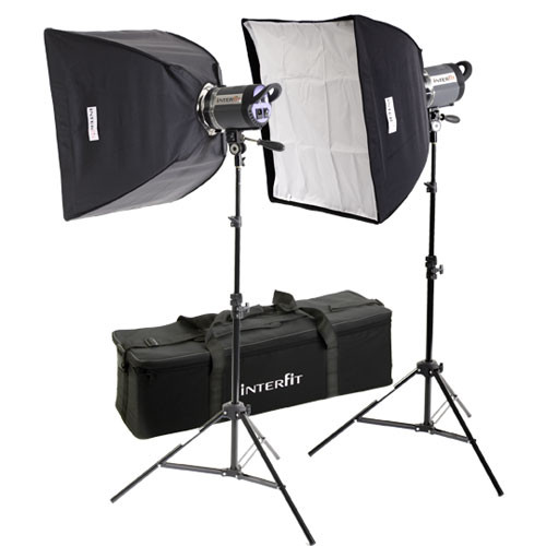 Interfit Stellar X 1000 Flash Two Monolight Twin Softbox Kit (120VAC)