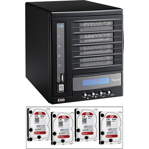 Thecus 12TB (4x 3TB) N4100EVO 4 Bay NAS Kit with WD Red SATA Hard Drives