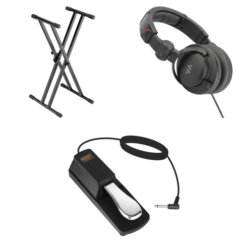 B&H Photo Video Double-Braced X-Style Stand with Headphones and Sustain Pedal - Keyboard Essentials Bundle