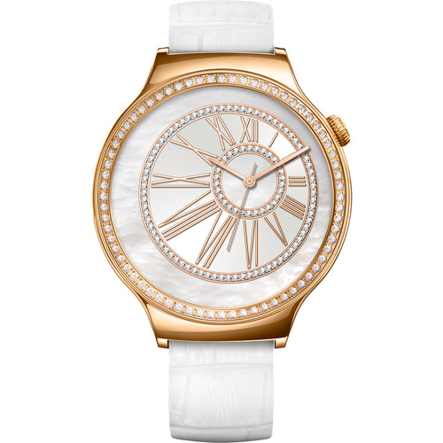 Huawei Watch Jewel Women's 44mm Smartwatch (Rose Gold Stainless Steel Encircled with Swarovski Zirconia, White Italian Leather Band)