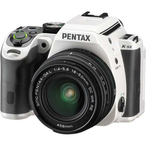 Pentax K-S2 DSLR Camera with 18-50mm Lens (White with Racing Stripe)