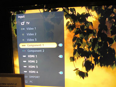TV&rsquo;s onscreen menu indicates which inputs are active.
