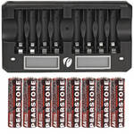 Pearstone Carregador de Bateria AA/AAA de 8 Baias com Display LCD e Baterias