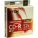 TDK CD-R 52X 80 Minute, LightScribe Printable Recordable Disc (Spindle Box of 10)