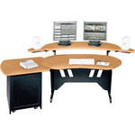 Middle-Atlantic ES+S12D-HM 60" Edit Center Desk with Overbridge & 12 Space Rack (Honey Maple)