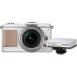 Olympus E-P1 PEN Digital Camera w/ 14-42mm Lens & FL-14 Flash (White & Tan)