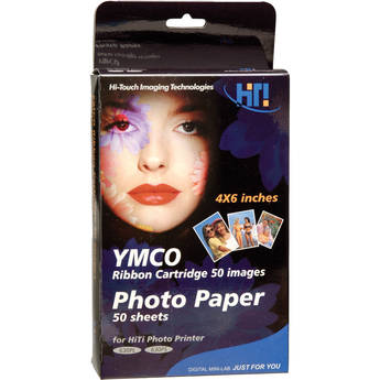 HiTi - Hi-Touch Imaging Tech. PhotoPaper-50 Print Pack (50 Sheets of 4x6" Paper with Ribbon)