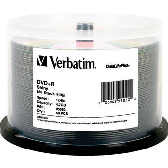 Verbatim DVD+R 4.7GB, 8x, DataLifePlus Shiny Silver Disc (Spindle Pack of 50)