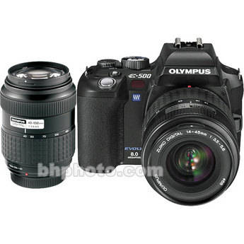 Olympus Evolt E-500 Digital Camera (Black) with 14-45mm & 40-150mm Zoom Lens