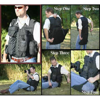 Adventure Vest Professional Photographer's Vest with Built-in Chair, Medium-Large (Black)
