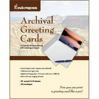 Inkpress Archival Greeting Cards - 5x7" cards - 20 Sheets with Matching Envelopes