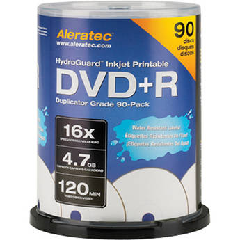 Aleratec DVD+R HydroGuard Inkjet Hub Printable Recordable Disc (Spindle Pack of 90)
