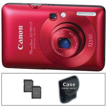 Canon PowerShot SD780 IS Digital Camera (Red) with Basic Accessory Kit