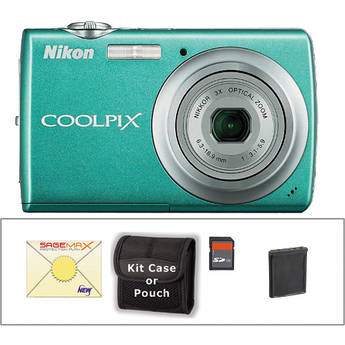 Nikon Coolpix S220 Digital Camera with Deluxe Accessory Kit (Aqua Green)
