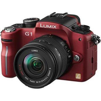 Panasonic Lumix DMC-G1 DSLR Camera (Red) Kit with 14-45mm & 45-200mm OIS Lenses