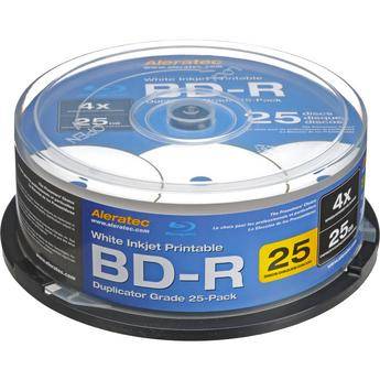 Aleratec White Inkjet Printable BD-R Blu-ray 4X Duplicator Grade Recordable Disc (Pack of 25)