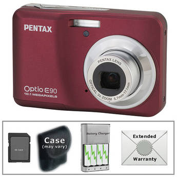 Pentax [KIT] Optio E90 Digital Camera with Deluxe Accessory Kit (Wine Red)