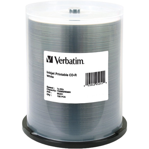 Verbatim CD R White Inkjet Printable Disc 100 95251 B H Photo