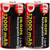 CTA Digital D NiMH (12000mAh) Rechargeable Batteries (2-Pack)