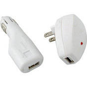 GGI Home and Car Charging Kit for USB Powered MP3 Players - White