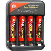 CTA Digital AAA NiMH (1200mAh) Rechargeable Batteries with 4 Hour Charger