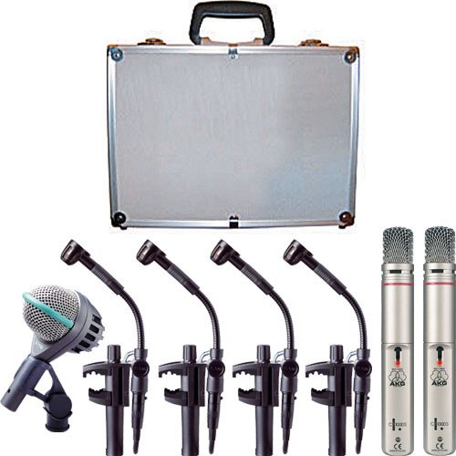 AKG Drum Set II Big Drum and Percussion Microphone Package with Case 