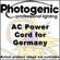 Photogenic 220V AC Power Cord, German Plug for Powerlight - 25'