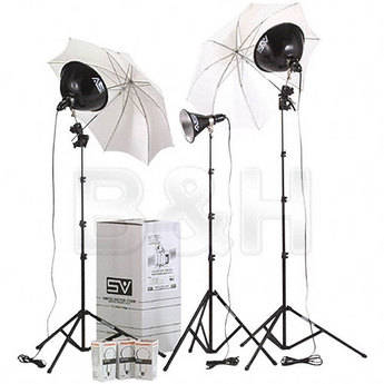 Smith-Victor KT800U 3-Light 1250W Thrifty Advanced Kit with Umbrellas & Dimmers (120V)