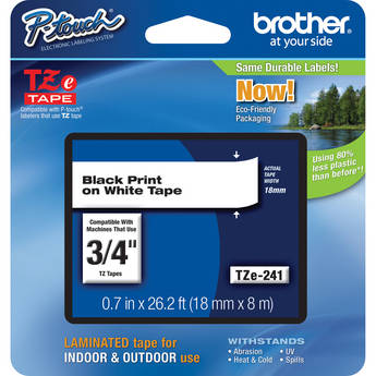 Brother TZe241 Laminated Tape for P-Touch Labelers (Black on White, 0.75" x 26.2')