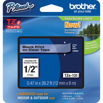 Brother Laminated Tape for P-Touch Labelers (1/2" x 26.2', Black on Clear)