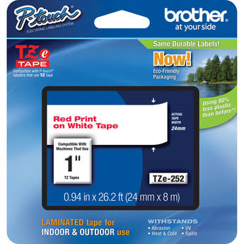 Brother TZe252 Laminated Tape for P-Touch Labelers (Red on White, 1" x 26.2')