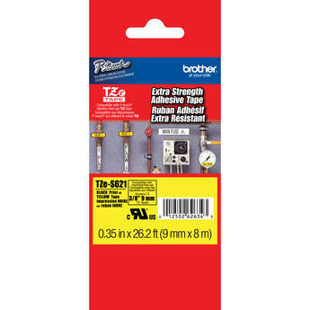 Brother TZeS621 Tape with ExtraStrength Adhesive for P-Touch Labelers (Black on Yellow, 3/8" x 26.2')