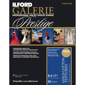 Ilford GALERIE Prestige Gold Cotton Textured Paper (8.5 x 11", 25 Sheets)