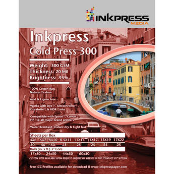 Inkpress Media Cold Press 300 Archival Inkjet Paper (24" x 50' Roll)