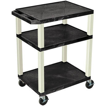 Luxor 34" Tuffy Open Shelf A/V Cart with 3 Shelves and 3-Outlet Electrical Assembly (Black Shelves, Putty Legs)
