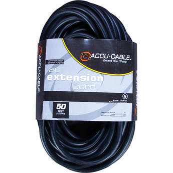 American DJ Accu-Cable 3-Wire Edison AC Extension Cord (16 AWG, Black, 50')
