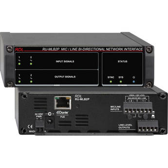RDL RU-MLB2P Mic-/Line-Level Bi-Directional Network Interface (Two Dante I/O, PoE)
