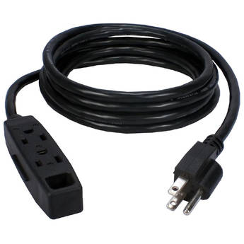 QVS 3-Outlet 3-Prong Power Extension Cord (16 AWG, Black, 25')