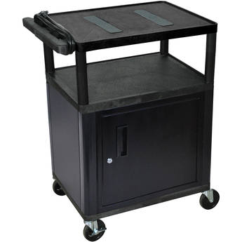 Luxor 34" Endura Table With Storage Cabinet & 3 Surge Protected Outlets - Black/Gray