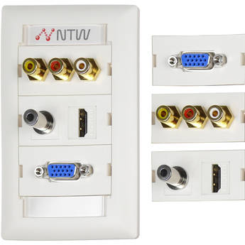 NTW Pre-Configured Customizable UniMedia Wall Plate with HDMI, VGA, 1/8" Audio, Composite Video, & RCA Stereo Audio Pass-Through