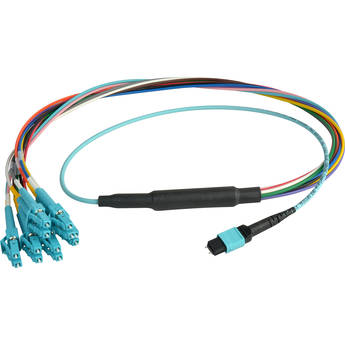 Camplex MTP Elite PC Male to 12 LC PC Duplex External OM3 Multi-Mode Fiber Breakout Cable (Aqua, 3')