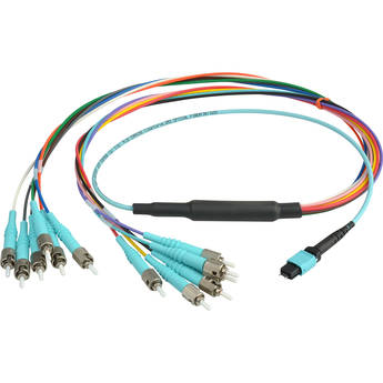 Camplex MTP Elite PC Male to 12 ST PC External OM3 Multi-Mode Fiber Breakout Cable (Aqua, 10')