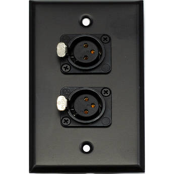 Whirlwind WP1B/2FNS 1-Gang Wall Plate with 2 Neutrik Female XLR Screw Terminals (Black Finish)