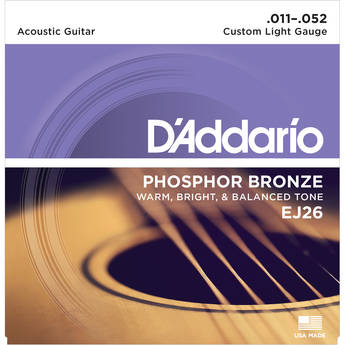 D'Addario EJ26 Custom Light Phosphor Bronze Acoustic Guitar Strings (6-String Set, 11 - 52)