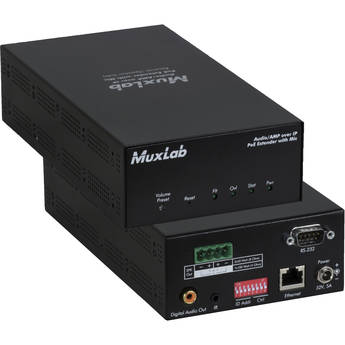MuxLab Audio over IP Extender Receiver with 2-Channel 50W Amplifier (US Plug)