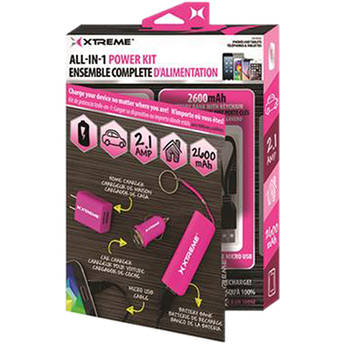 Xtreme Cables All-in-1 Wall / Car Power Charging Kit with 8" Micro-USB Cable (Pink)