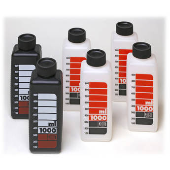 Jobo 1000mL Chemical Storage Bottles (6-Pack, White and Black)