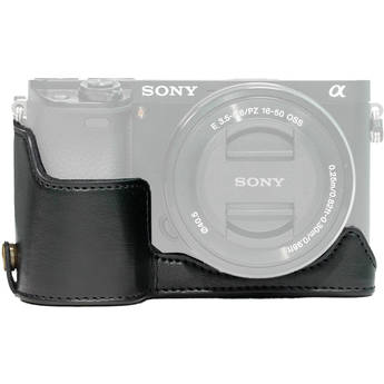 MegaGear Ever Ready Leather Half-Bottom Camera Case for Sony Alpha a6300/a6000 (Black)