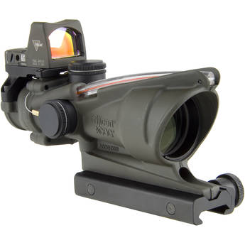 Trijicon 4x32 ACOG Dual Illuminated Riflescope and 3.25 MOA Red Dot Type 2 RMR Sight Kit (DI .223 Red Chevron Reticle, Cerakote OD Green)