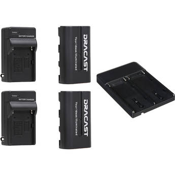 Dracast 2 x NP-F 2200mAh Batteries and 2 x Charger Kit with V-Mount to NP-F Converter